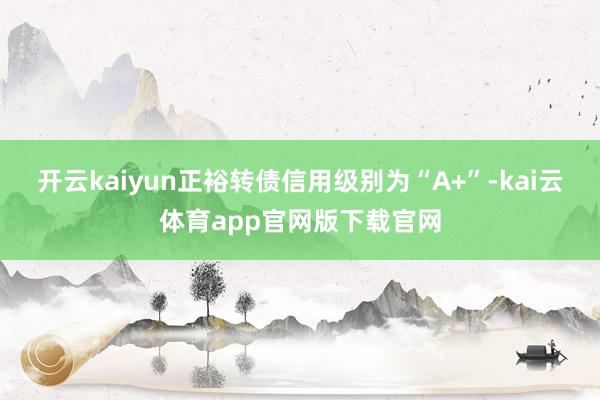 开云kaiyun正裕转债信用级别为“A+”-kai云体育app官网版下载官网